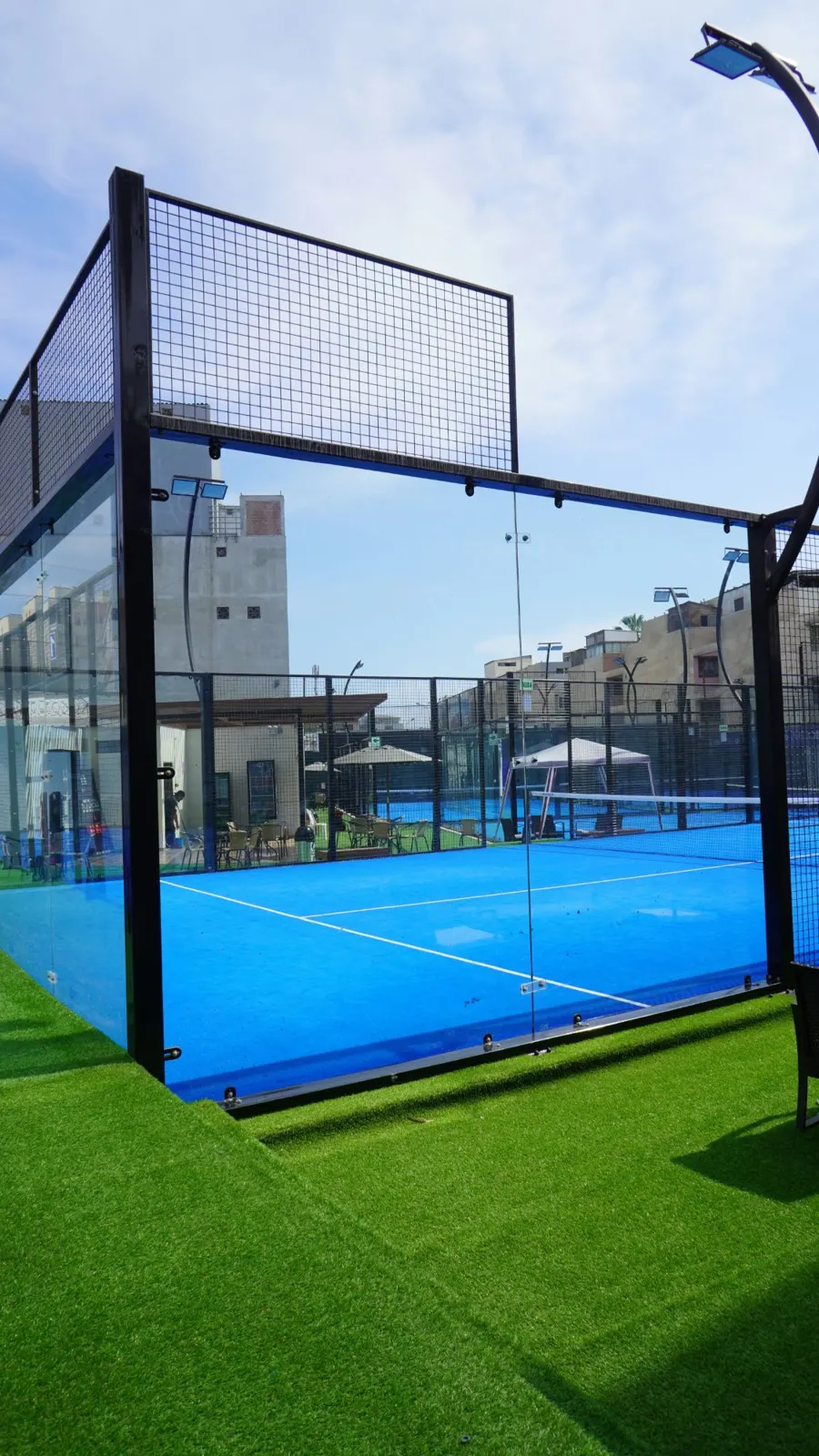 Glass-walled padel court